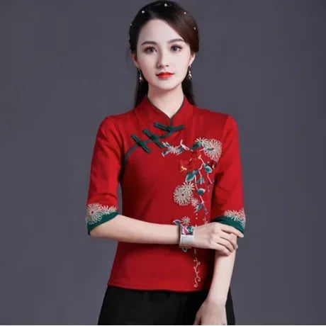 Women Clothes Shirts for Women T-shirts Y2k Tops Vintage Women Clothing Fashion Casual Elegant Summer Embroidery Ethnic Style