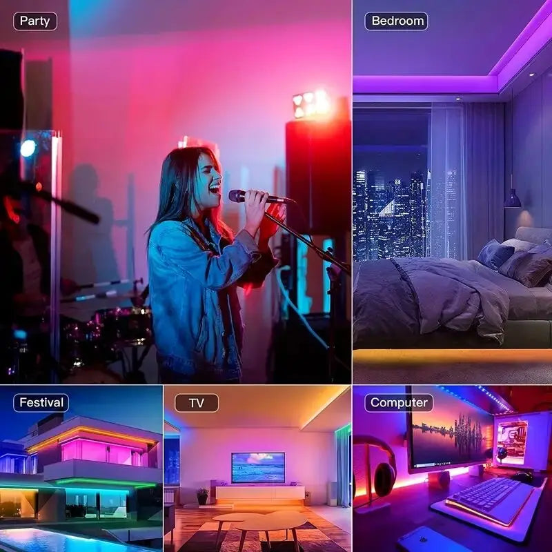 LED Lights RGB Strip Smart Music Sync Color Changing Strip Lights Remote App Control LED Light for TV BackLight Room Home Party