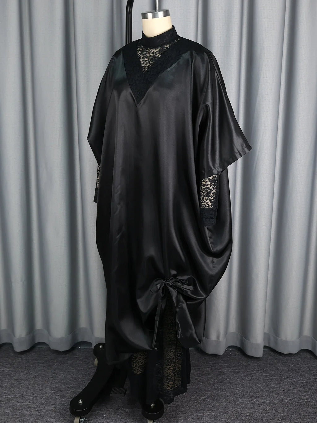Women's Elegant Two-Piece Set Shiny Dress with Lace Interior Long Sleeve Autumn Occasion Fashionable Female Clothing
