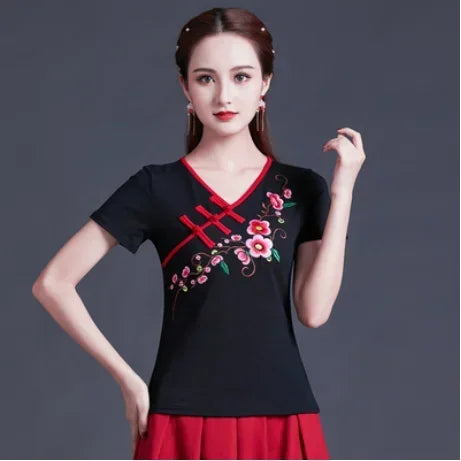 Women Clothes Shirts for Women T-shirts Y2k Tops Vintage Women Clothing Fashion Casual Elegant Summer Embroidery Ethnic Style