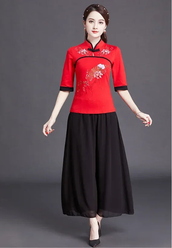 Women Clothes Shirts for Women T-shirts Y2k Tops Vintage Women Clothing Fashion Casual Elegant Summer Embroidery Ethnic Style