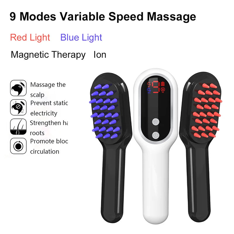 Electric Laser Hair Growth Comb Red Blue Light Magnetic Therapy Head Massage Brush Anti Hair Loss  Hair Treatment Scalp Massager