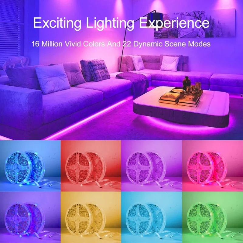 Smart LED Strip Lights 1m-20m Music Sync RGB 5V with App & Remote Control for Christmas Party Room Decoration Lighting