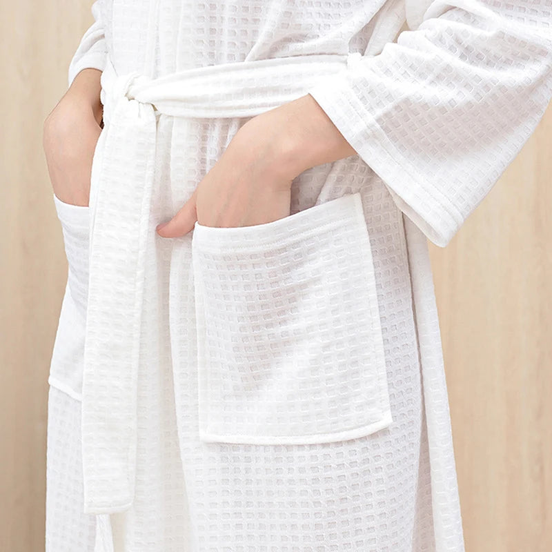 Unisex Waffle Plaid Dressing Gown — Lightweight Breathable Summer Bathrobe