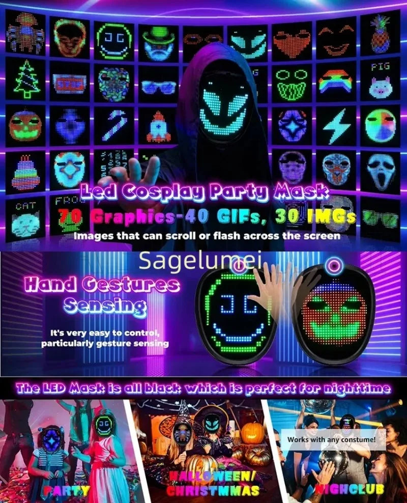 LED Mask with Gesture Sensing for Halloween Party Festival Performance Kids Luminous Mask NEW Children Electronic Light up Mask