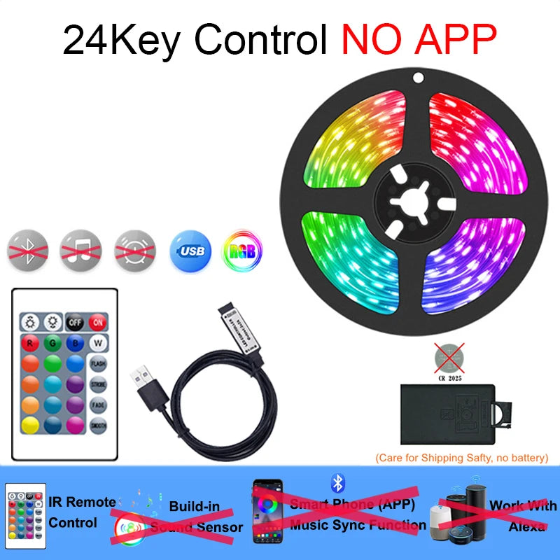 Smart Led Lights Strip TV Smart Bedroom Lighting Bluetooth Usb Led Strip Rgb 5V Adhesive Led Tape 5050 Wall Room Decoration