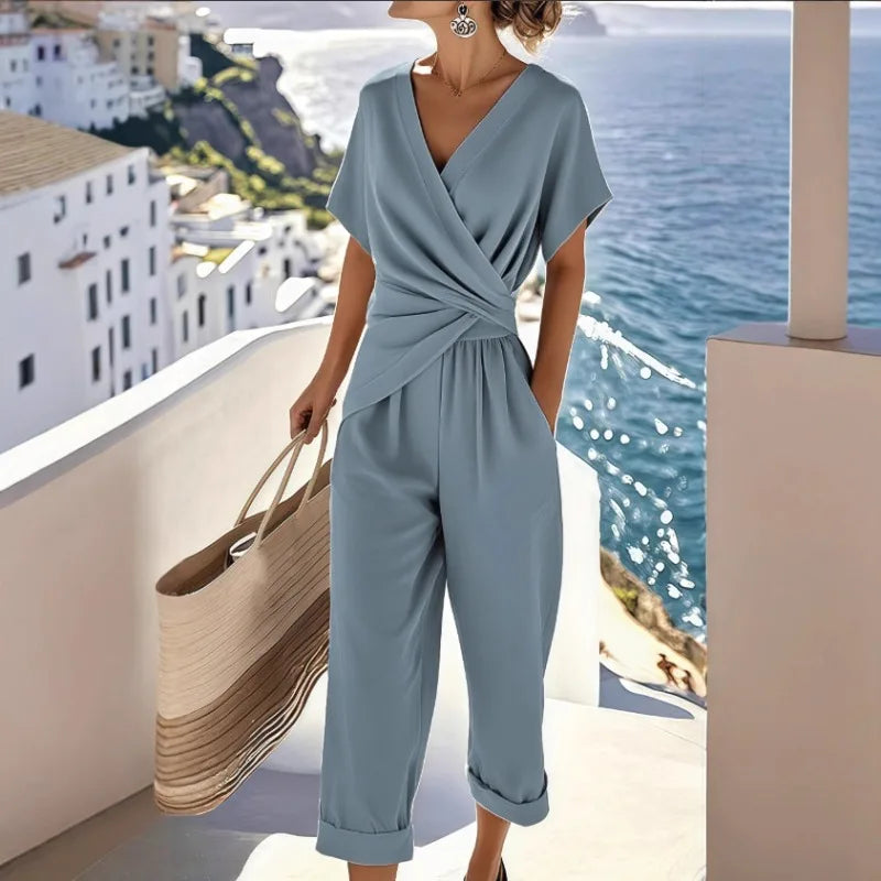 Women's Solid Colour Irregular Short Sleeve Matching Set — Elegant Summer Co-ord