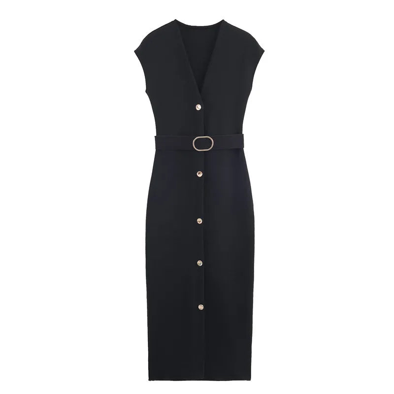 Women's clothing  fashion with belt elastic Midi dress