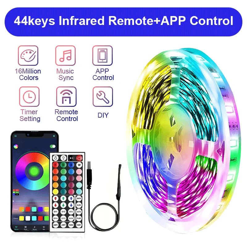 LED Lights RGB Strip Smart Music Sync Color Changing Strip Lights Remote App Control LED Light for TV BackLight Room Home Party