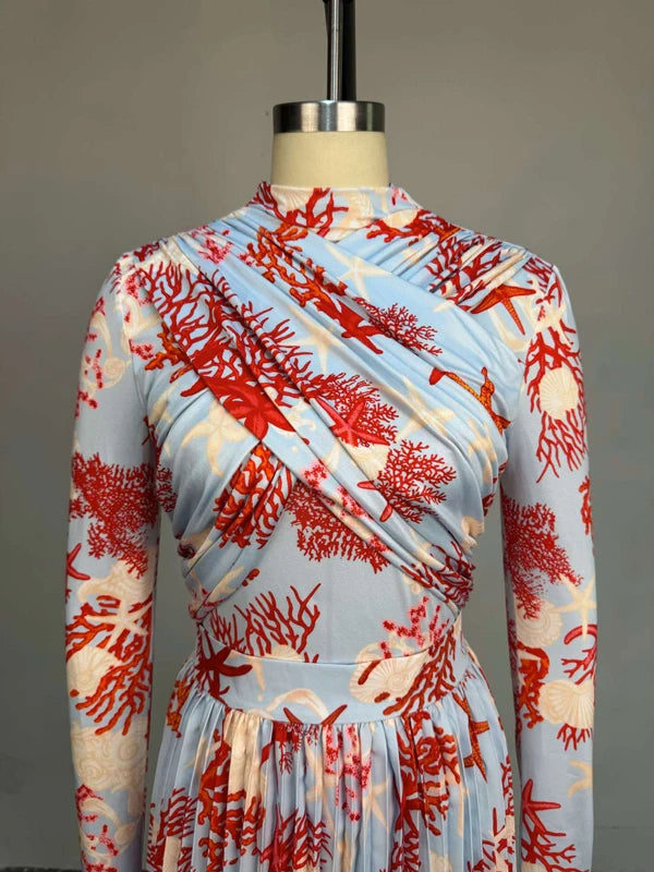 Women Clothing 2 Pieces Print Long Sleeve Shirt Top and Pleated Mini Skirt Luxury Fashion Wear Elegant Party Birthday Dress Set