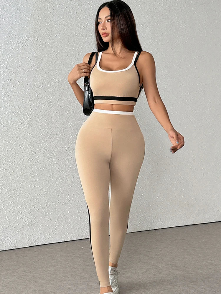 Women's Pants & Camis Sports Clothing Summer Streetwear Fashion New Striped 2 Piece Casual Slim Elegant Female Knitted Clothing
