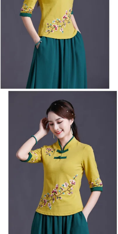 Women Clothes Shirts for Women T-shirts Y2k Tops Vintage Women Clothing Fashion Casual Elegant Summer Embroidery Ethnic Style