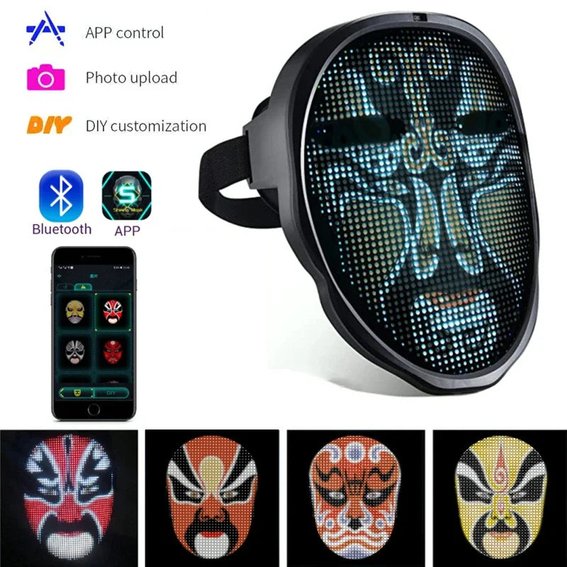 Smart LED Face Masks Programmable Bluetooth APP Control Change Face DIY Photoes for Party Display LED Light Mask for Halloween