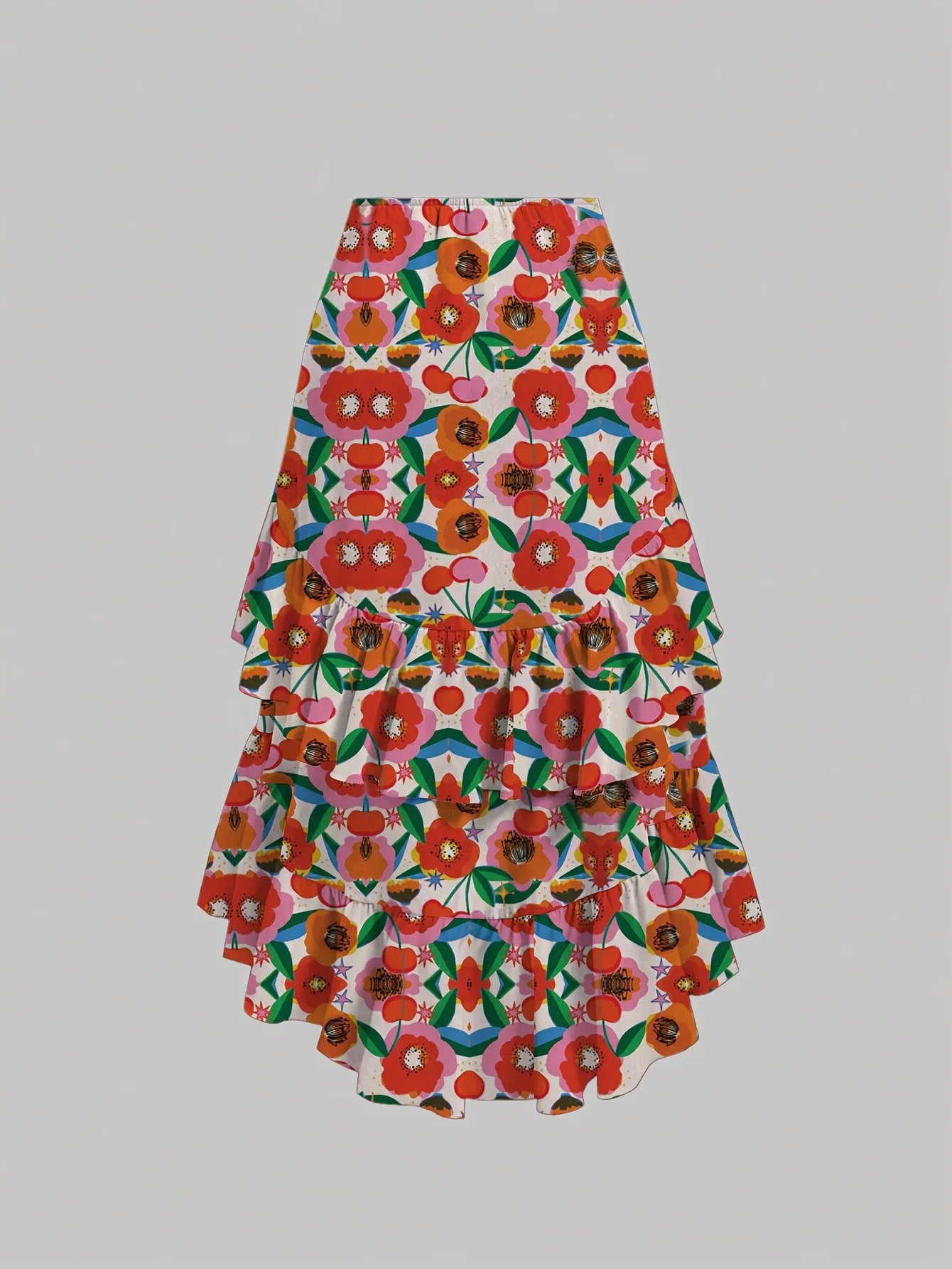 Women's High Waisted Ruffled Hem Skirt — Patchwork Slimming Half Skirt