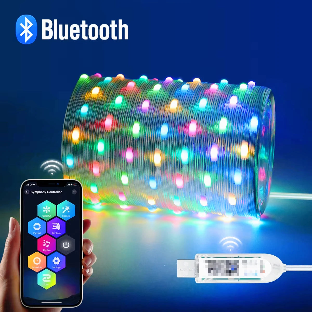 Smart RGB LED Strip Light 20M Fairy String Lights W/ APP Control Music Sync 12 Modes USB Powered for Xmas Home Decor