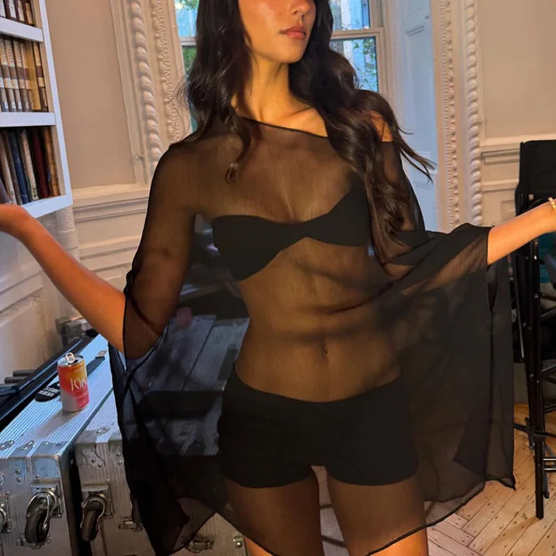 Women's Chiffon See-through Blouse — Elegant Sexy Night Club Cover-up Top