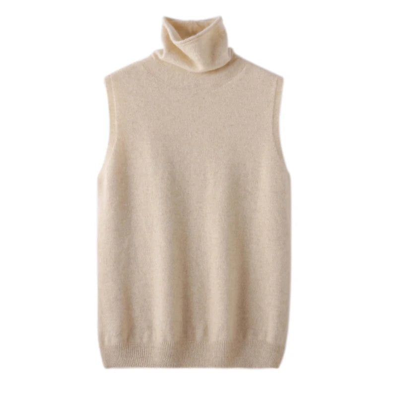 Women's 100% Merino Wool Turtleneck Vest — Sleeveless Knit Waistcoat