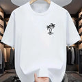 Men's summer 100% cotton fashionable casual loose coconut tree pattern printed sports round neck short sleeved T-shirt top