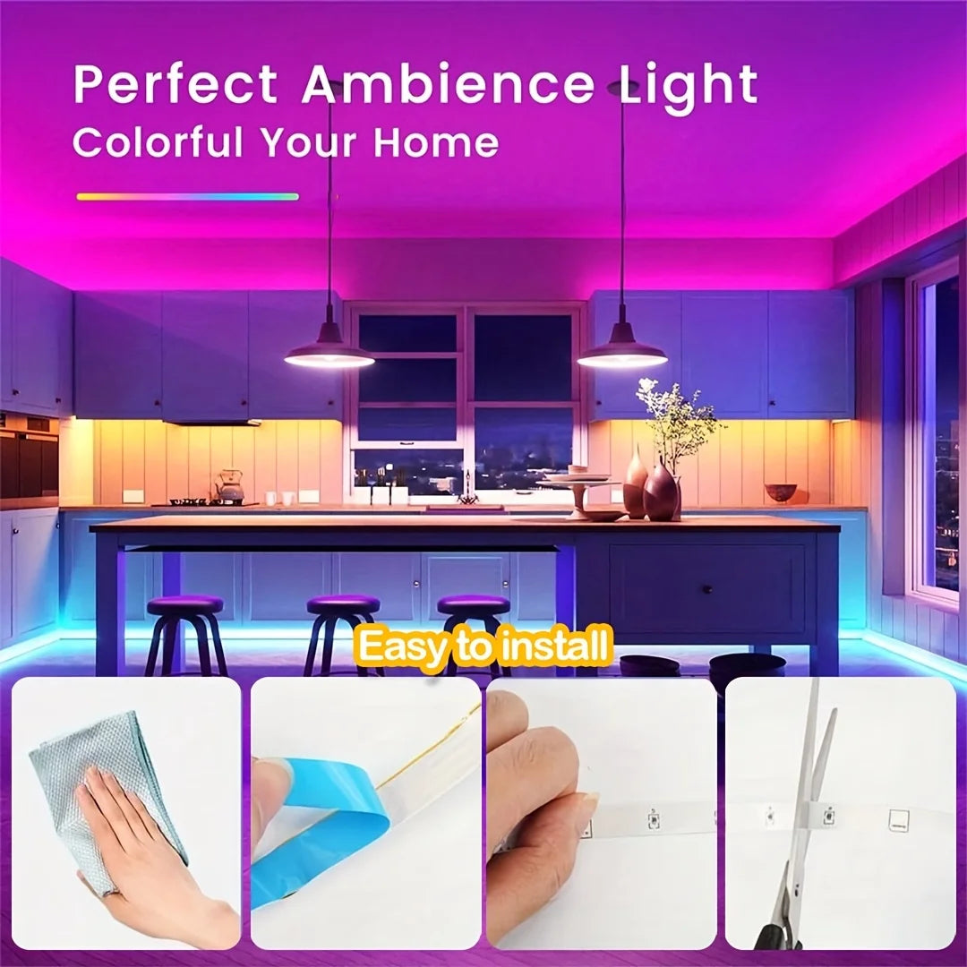 5-40M Smart RGB LED Strip Lights with Music Sync App & Remote Control - 16 Million Colors DC24V Durable LED Lights for Room Deco