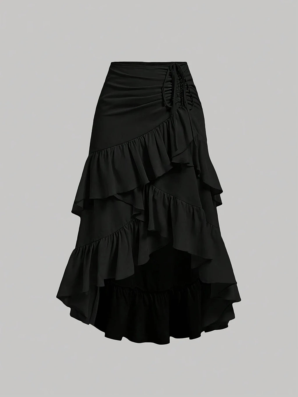 Women's High Waisted Ruffled Hem Skirt — Patchwork Slimming Half Skirt