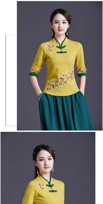Women Clothes Shirts for Women T-shirts Y2k Tops Vintage Women Clothing Fashion Casual Elegant Summer Embroidery Ethnic Style