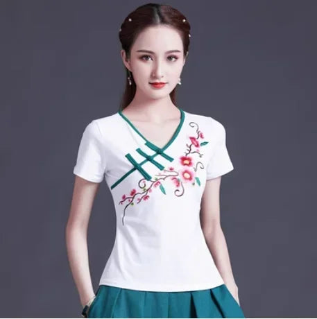 Women Clothes Shirts for Women T-shirts Y2k Tops Vintage Women Clothing Fashion Casual Elegant Summer Embroidery Ethnic Style