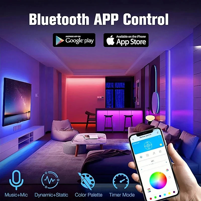 Smart LED Strip Lights 1m-20m Music Sync RGB 5V with App & Remote Control for Christmas Party Room Decoration Lighting