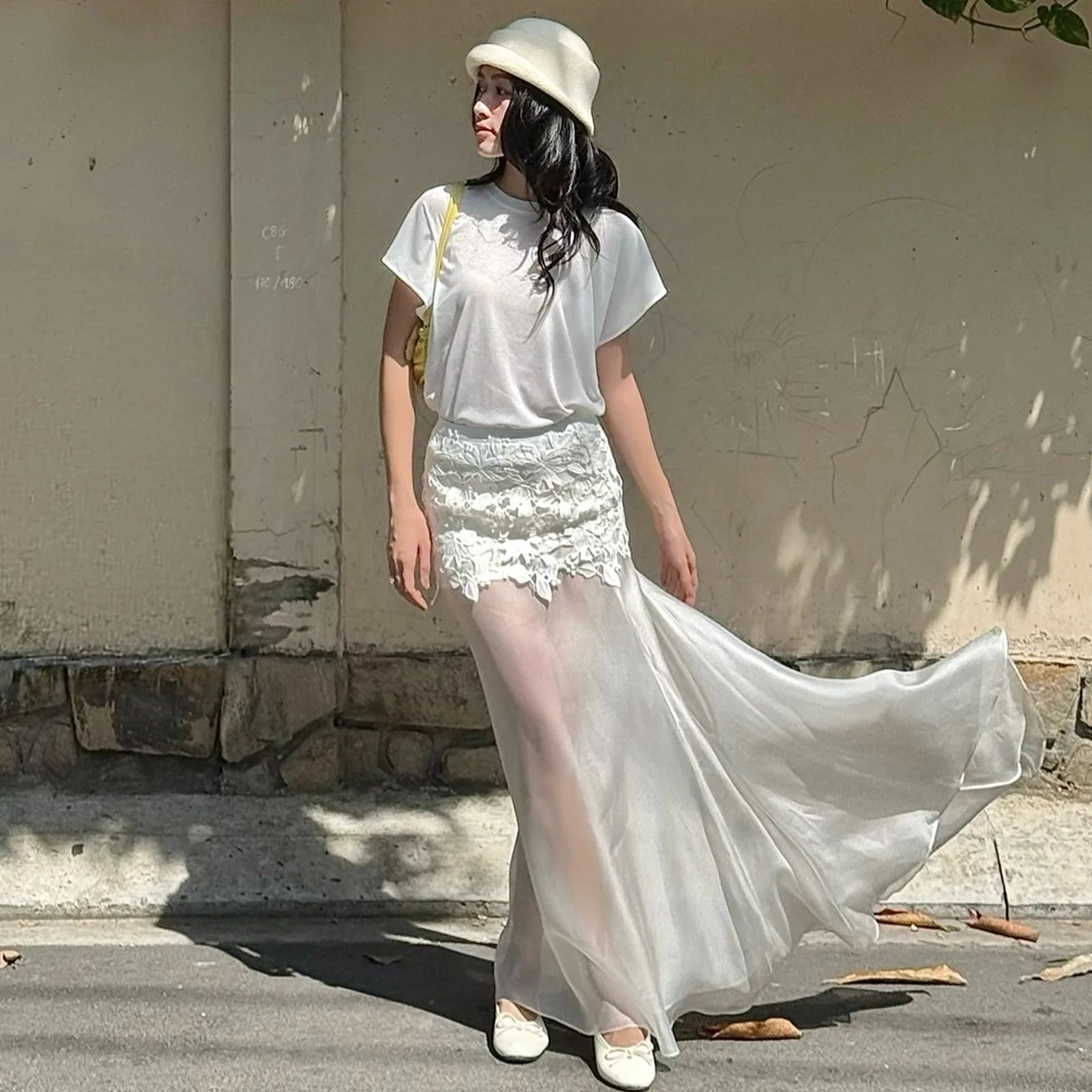 Women's Clothing  Spring New Fashion Temperament Sexy Slim Fit Versatile High Waist Perspective Skirt Long Dress