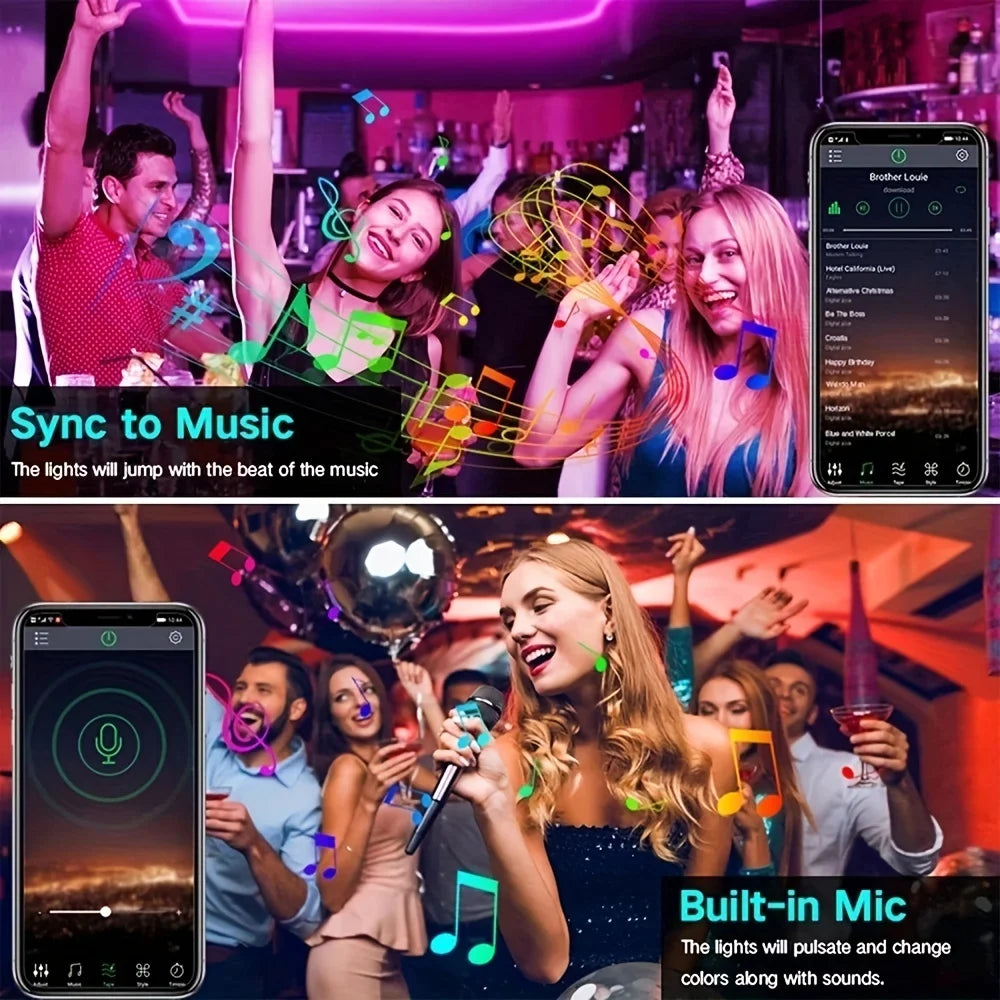 LED Lights RGB Strip Smart Music Sync Color Changing Strip Lights Remote App Control LED Light for TV BackLight Room Home Party