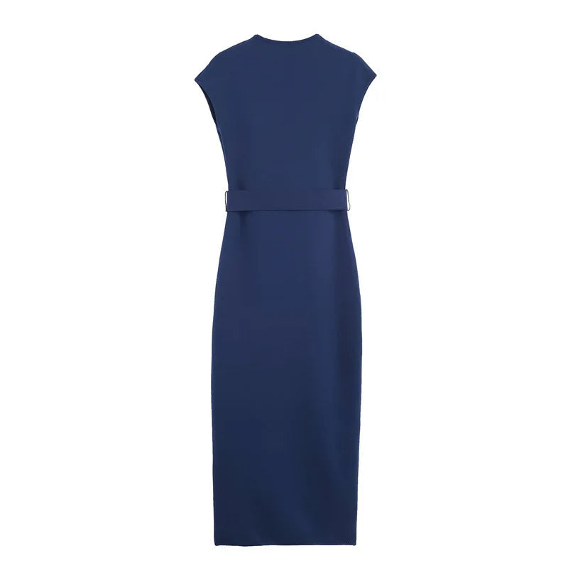 Women's clothing  fashion with belt elastic Midi dress