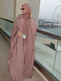 Women's Elegant Islamic Clothing, Pink Embroidered Robe, Loose Batwing Sleeve Arab Abaya