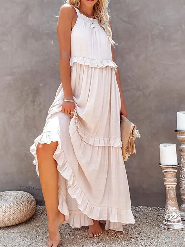 Women's Lotus Leaf Edge Dress — Elegant Flowy Summer Dress