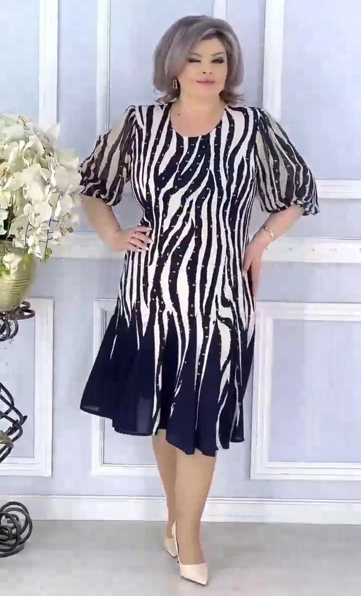 Casual Dress Dresses 2025 Woman Simple Style Vestido Women's Clothing All-match Temperament Elegant Loose Quarter Sleeve Printed