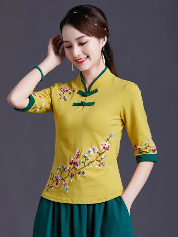 Women Clothes Shirts for Women T-shirts Y2k Tops Vintage Women Clothing Fashion Casual Elegant Summer Embroidery Ethnic Style