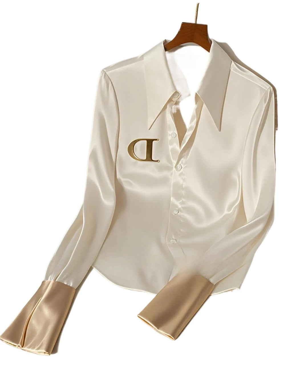 Women's Acetate Satin Blouse — High-End Niche Cool White Office Shirt
