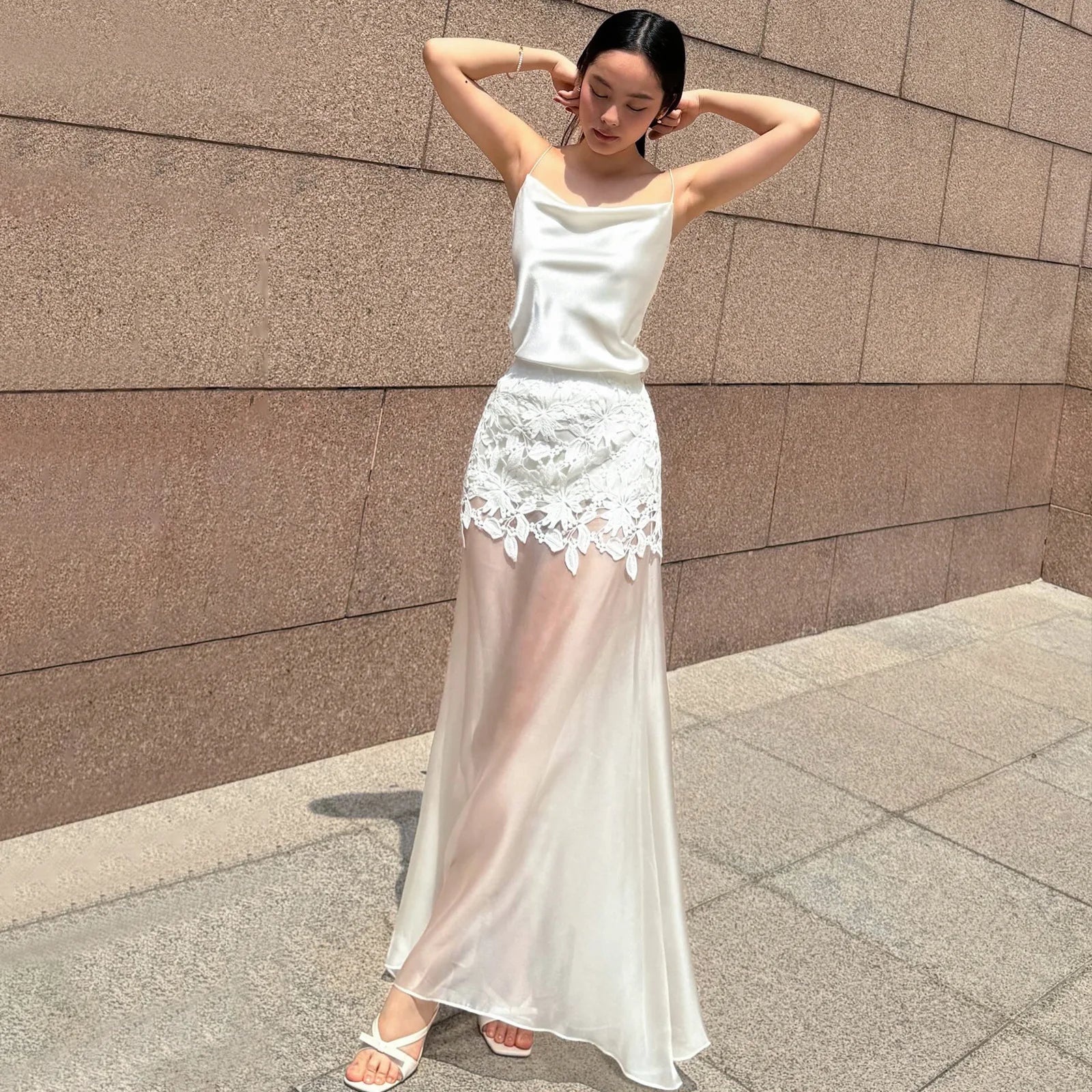 Women's Clothing  Spring New Fashion Temperament Sexy Slim Fit Versatile High Waist Perspective Skirt Long Dress