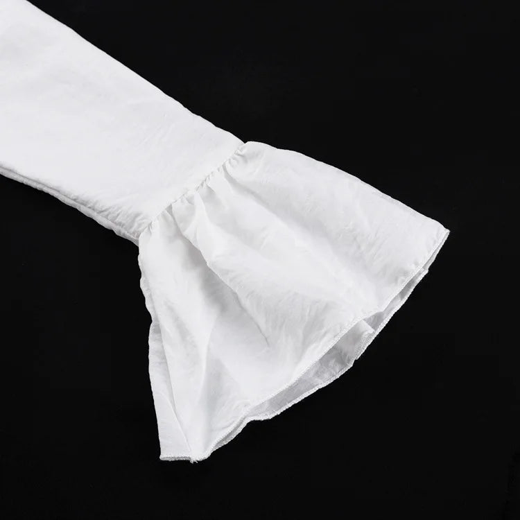 Women's clothing  spring new design ruffle edge horn sleeve lace-up top versatile shirt