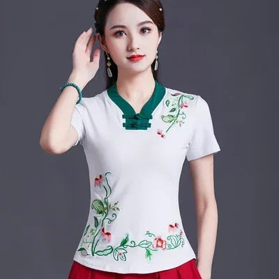 Women Clothes Shirts for Women T-shirts Y2k Tops Vintage Women Clothing Fashion Casual Elegant Summer Embroidery Ethnic Style