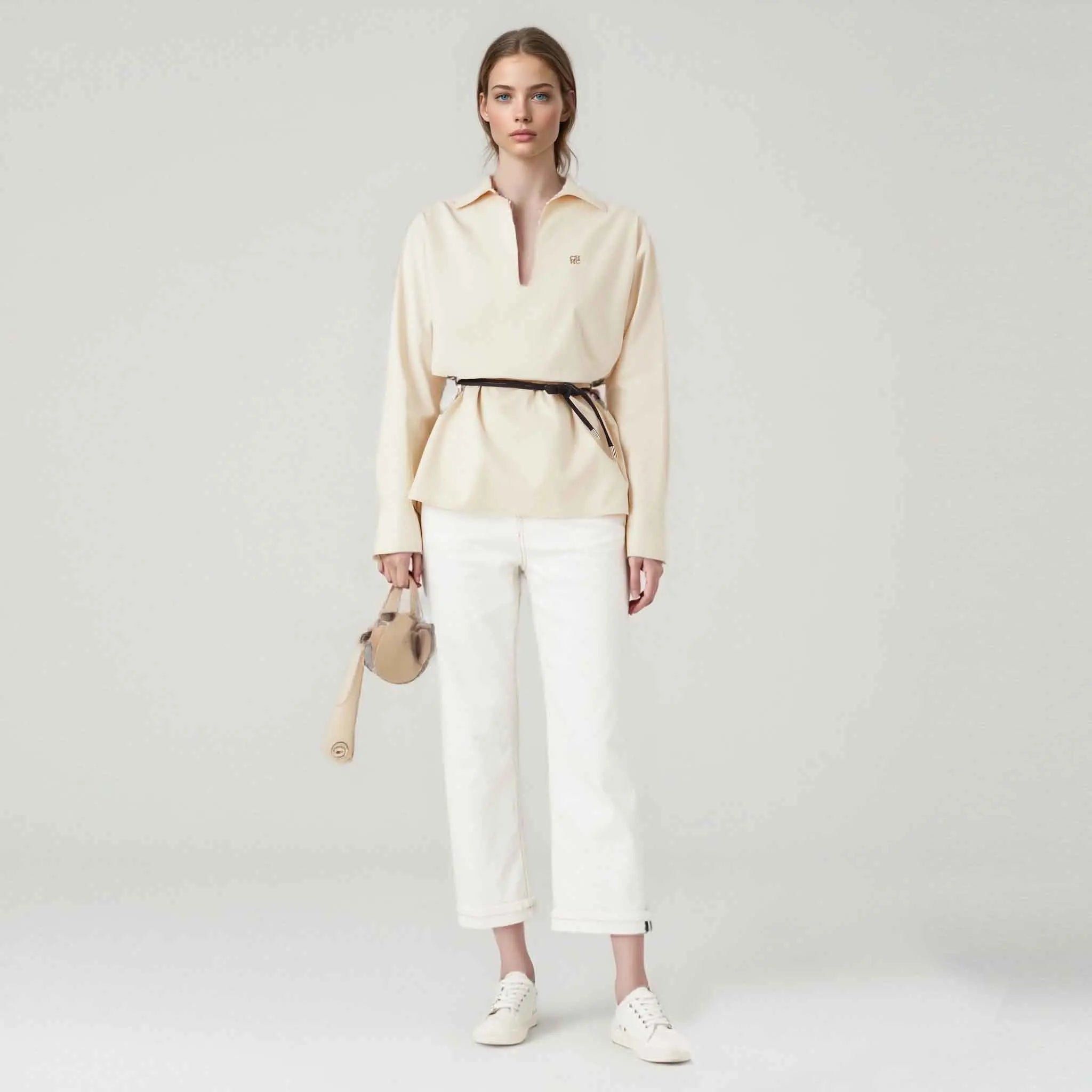 Women's Embroidery V-Neck Long Sleeve Top — Elegant Loose Office Blouse