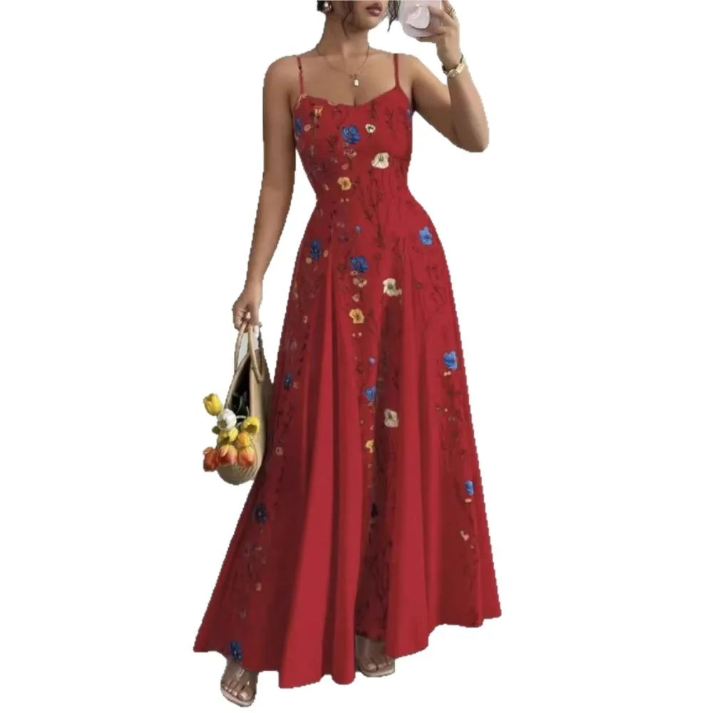Women's Clothing Dresses For Ladies Spaghetti Strap Vestido Simple Style Temperament Printed Slim Sling Sleeveless Contrast