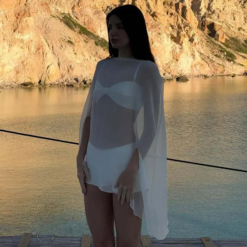 Women's Chiffon See-through Blouse — Elegant Sexy Night Club Cover-up Top