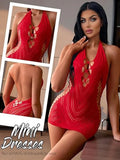 Underwear Dress Women Striped Perspective Hollow Tight Short Dresses Women Clothing Dress Summer Sheer Breathable Camisole Skirt