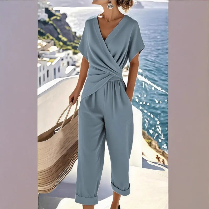 Women's Solid Colour Irregular Short Sleeve Matching Set — Elegant Summer Co-ord