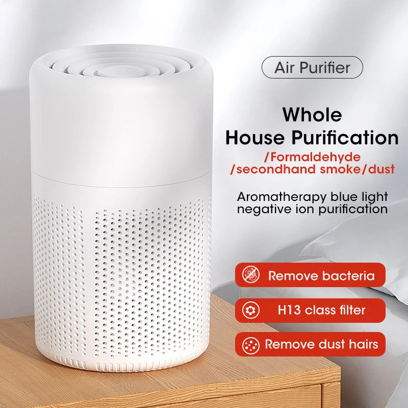 Portable Car Air Purifier HEPA Filter Formaldehyde Smoke Remover Deodorizer Negative Ion 360 Degree Air Cleaning Quiet Type-C