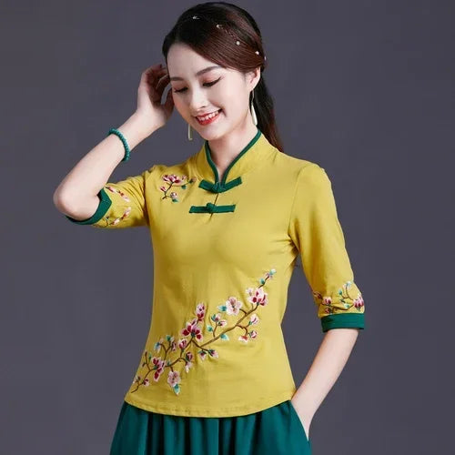 Women Clothes Shirts for Women T-shirts Y2k Tops Vintage Women Clothing Fashion Casual Elegant Summer Embroidery Ethnic Style