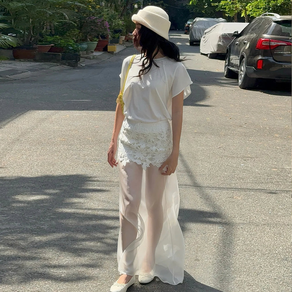 Women's Clothing  Spring New Fashion Temperament Sexy Slim Fit Versatile High Waist Perspective Skirt Long Dress