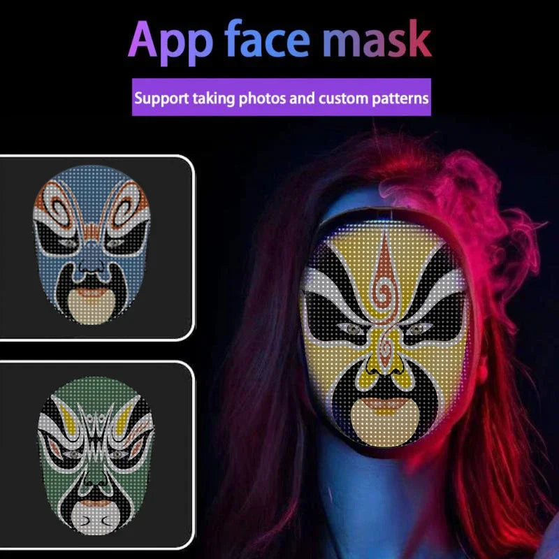 Smart LED Face Masks Programmable Bluetooth APP Control Change Face DIY Photoes for Party Display LED Light Mask for Halloween
