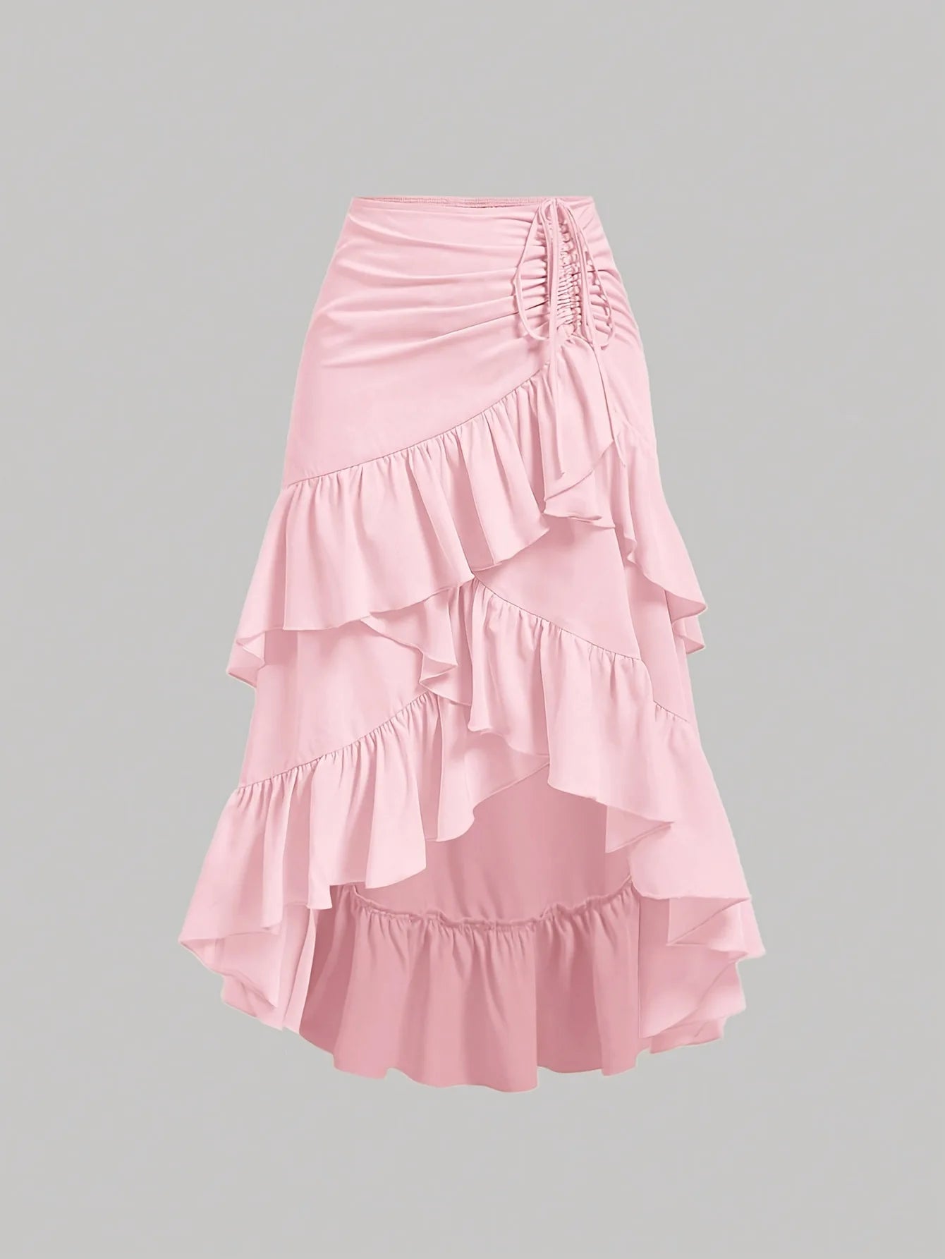 Women's High Waisted Ruffled Hem Skirt — Patchwork Slimming Half Skirt