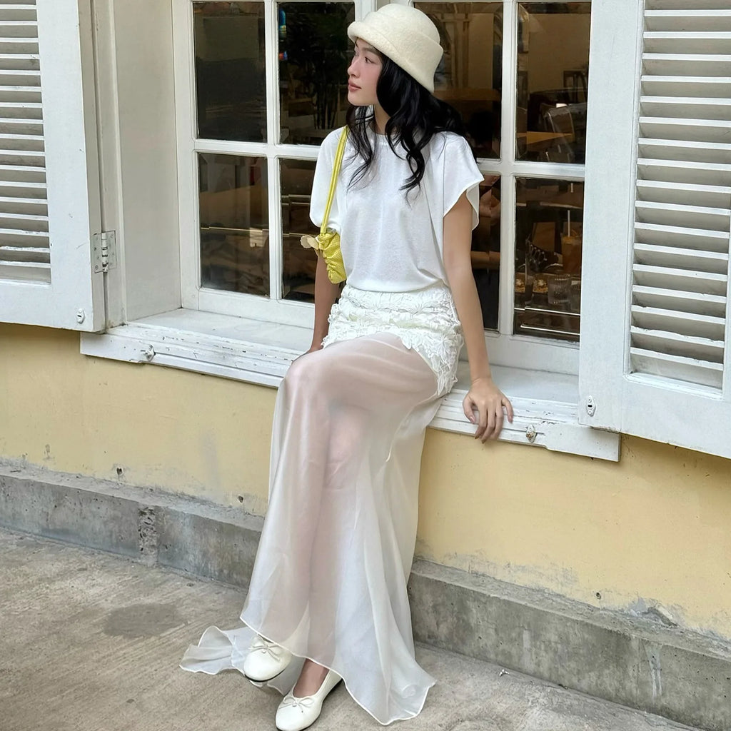 Women's Clothing  Spring New Fashion Temperament Sexy Slim Fit Versatile High Waist Perspective Skirt Long Dress