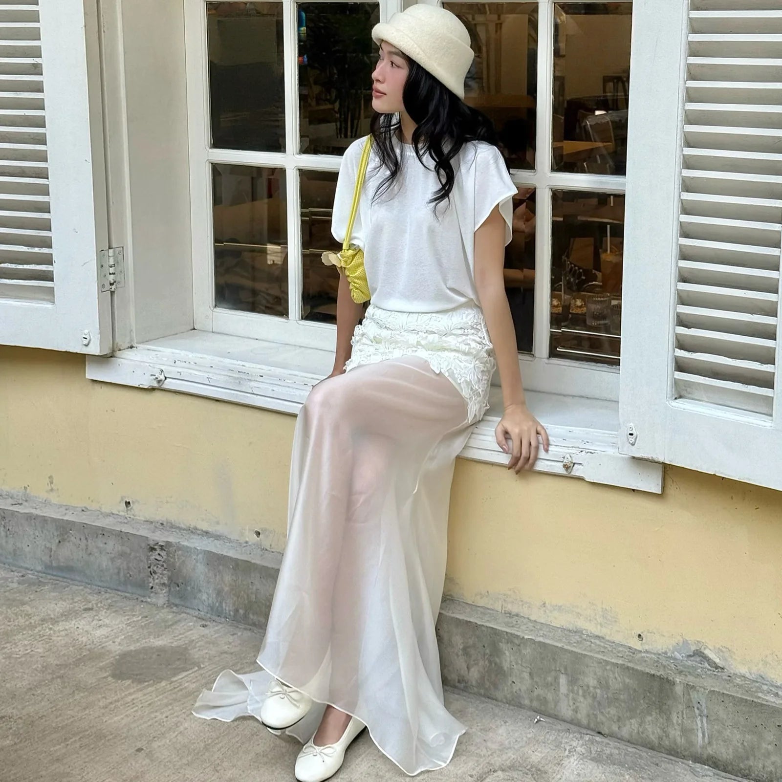 Women's Clothing  Spring New Fashion Temperament Sexy Slim Fit Versatile High Waist Perspective Skirt Long Dress